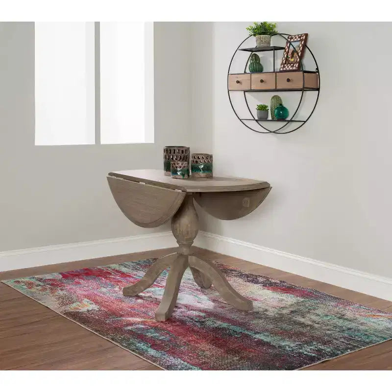 Torino Round Drop-Leaf Dining Table with Pedestal Base - Rustic Grey Wash, Seats 2–4