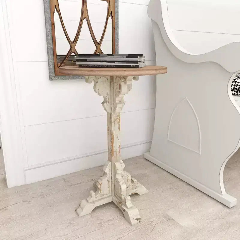Round Farmhouse Accent Table - Gray, Chinese Fir Wood, Pedestal Base, 16"W x 23"H