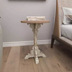Round Farmhouse Accent Table - Gray, Chinese Fir Wood, Pedestal Base, 16"W x 23"H