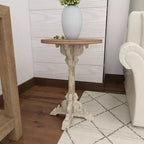 Round Farmhouse Accent Table - Gray, Chinese Fir Wood, Pedestal Base, 16"W x 23"H