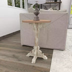 Round Farmhouse Accent Table - Gray, Chinese Fir Wood, Pedestal Base, 16"W x 23"H