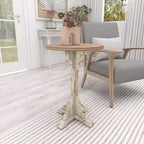 Round Farmhouse Accent Table - Gray, Chinese Fir Wood, Pedestal Base, 16"W x 23"H