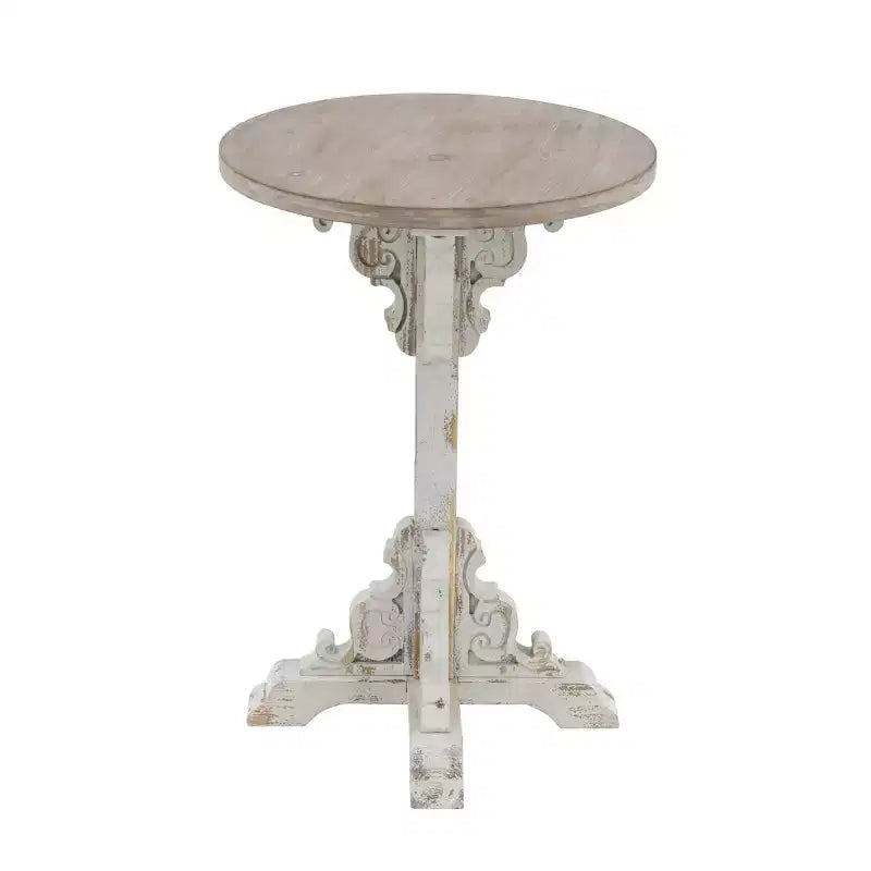 Round Farmhouse Accent Table - Gray, Chinese Fir Wood, Pedestal Base, 16"W x 23"H
