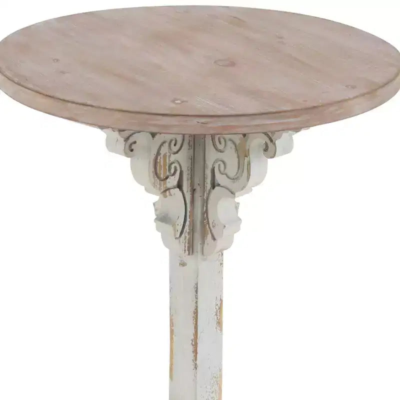 Round Farmhouse Accent Table - Gray, Chinese Fir Wood, Pedestal Base, 16"W x 23"H