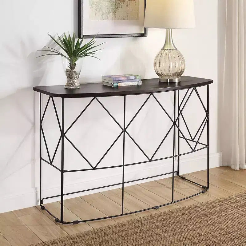 47.25" Rectangular Sofa Table - Walnut Wood Veneer Top, Black Steel Frame, 30"H