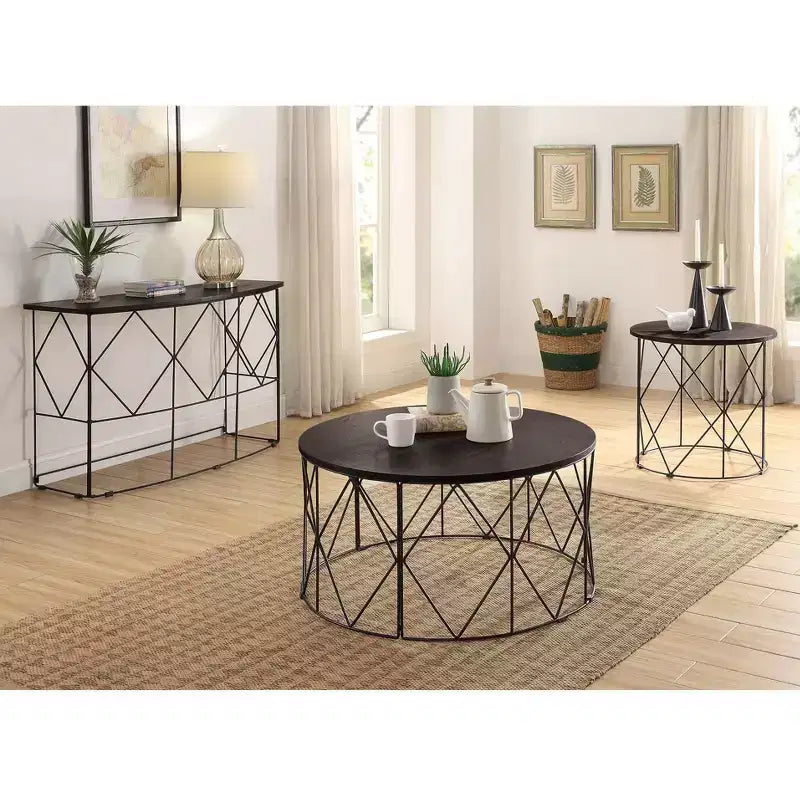 47.25" Rectangular Sofa Table - Walnut Wood Veneer Top, Black Steel Frame, 30"H
