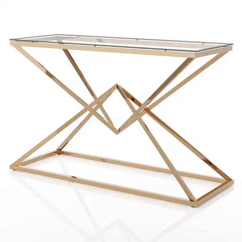47.25" Glass Top Console Table with Gold Steel Frame - Modern Entryway or Living Room