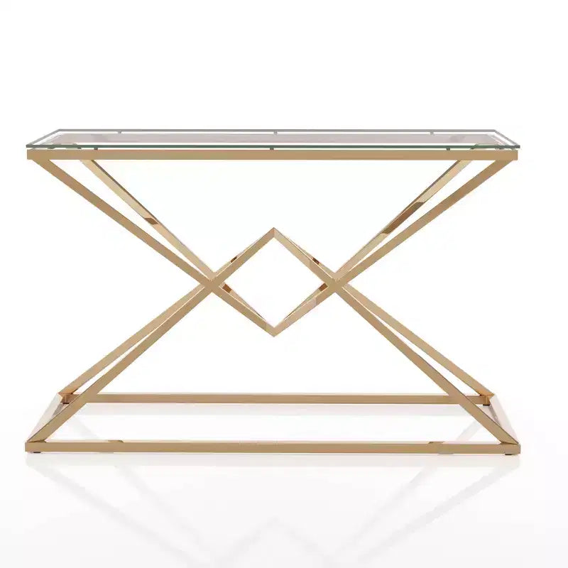 47.25" Glass Top Console Table with Gold Steel Frame - Modern Entryway or Living Room