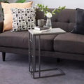 Contemporary Iron and Wood C-Table Accent Table - Light Gray, 26"H