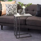 Contemporary Iron and Wood C-Table Accent Table - Light Gray, 26"H