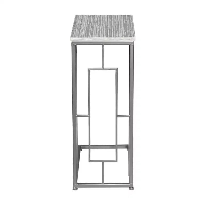 Contemporary Iron and Wood C-Table Accent Table - Light Gray, 26"H