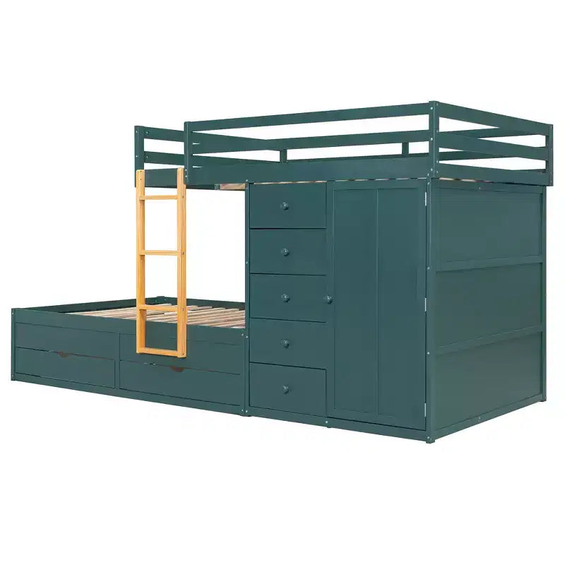 Lit superposé double sur double avec armoire de rangement et tiroirs, lit superposé double en bois peu encombrant avec garde-corps pour appartement, chambre à coucher