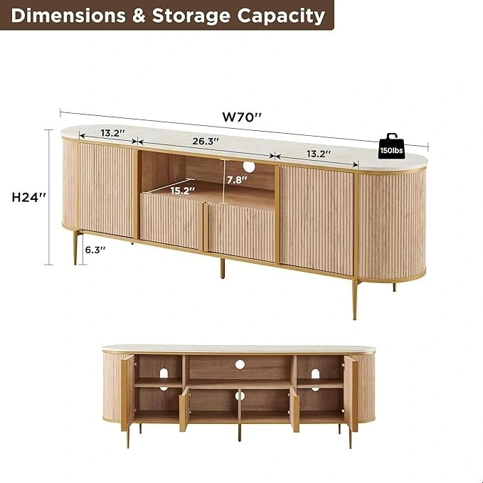 Meuble TV de luxe moderne, meuble de divertissement, avec plateau en faux marbre
