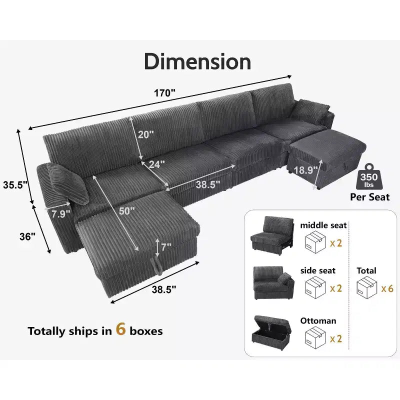 Canapé d'angle modulaire en velours côtelé Dyonery avec housses lavables