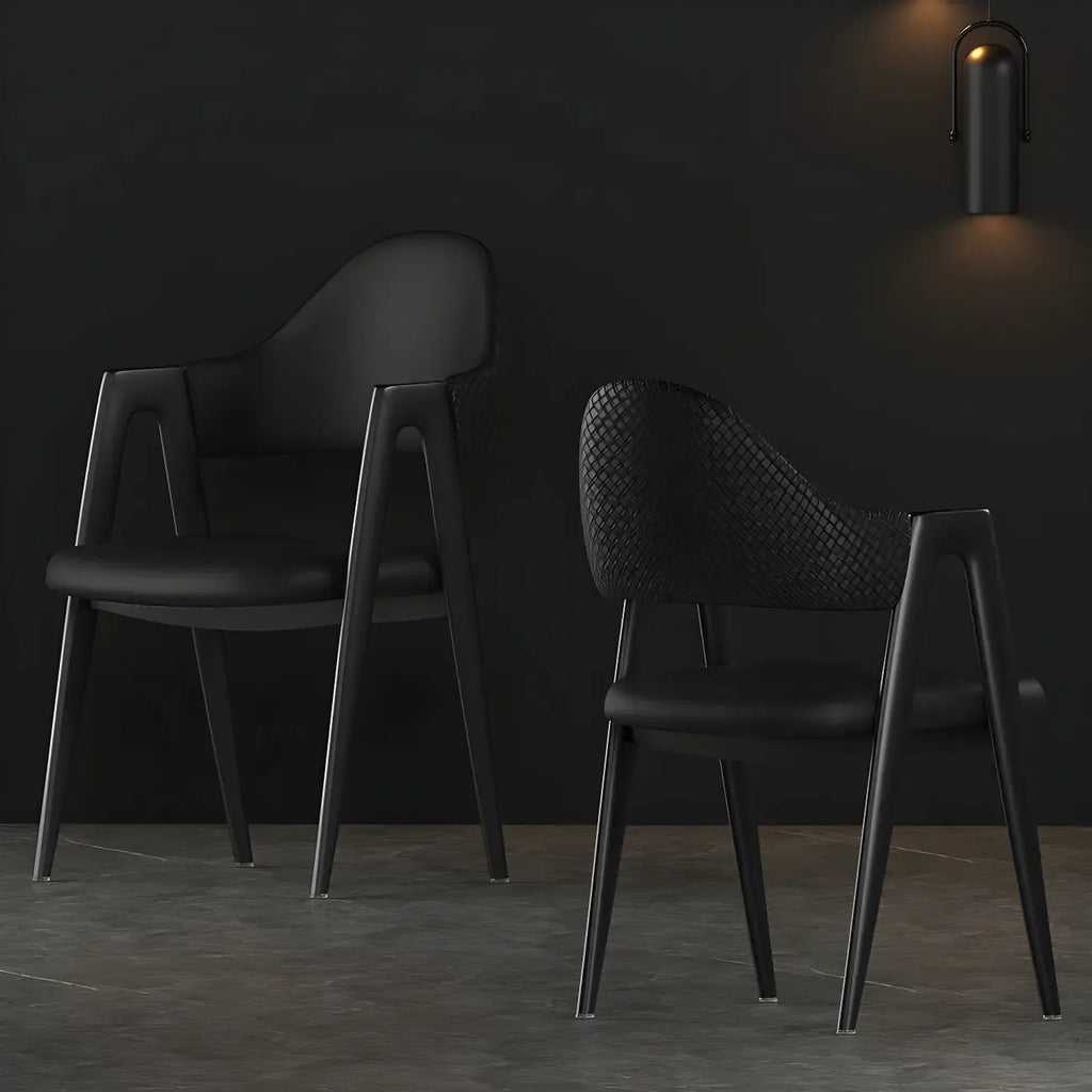 Chaise de salle à manger moderne en cuir à dossier ouvert et incurvé avec accoudoirs