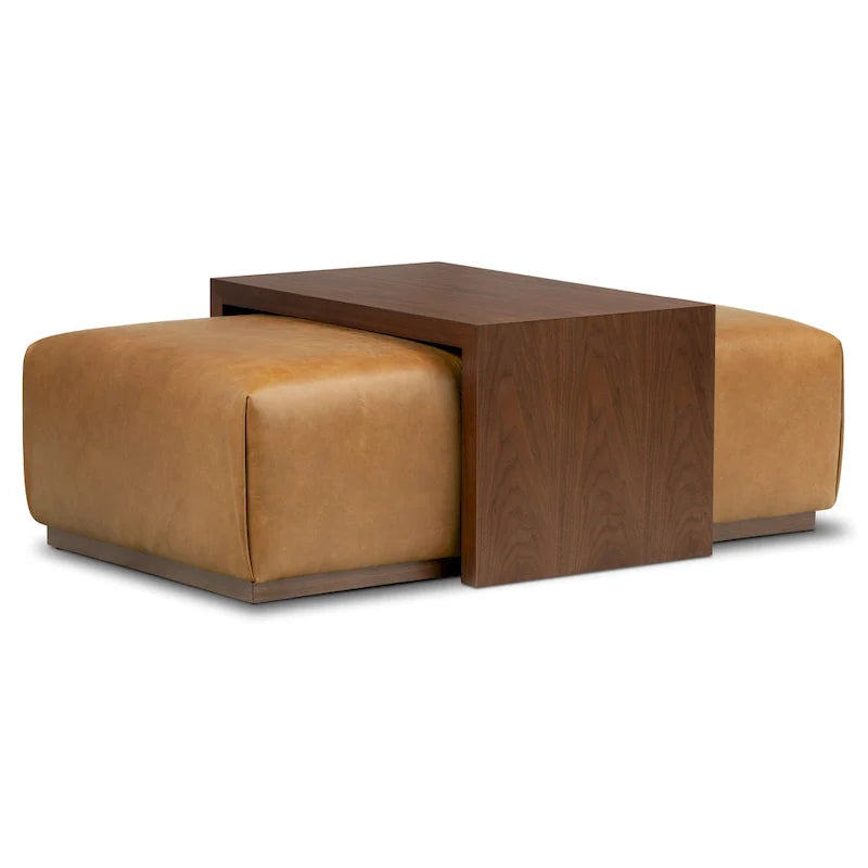 Ottoman Poly & Bark Jarmo avec table en noyer réglable – Cuir pleine fleur véritable italien