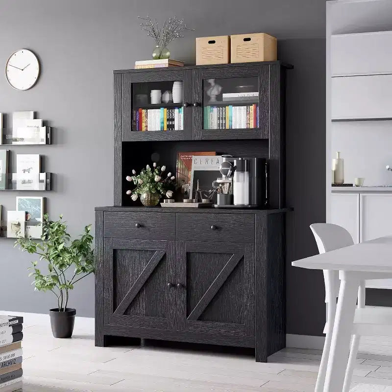 Armoire de cuisine avec support pour micro-ondes, armoire de type « hutch » avec buffet et étagères réglables, pour la cuisine et la salle à manger