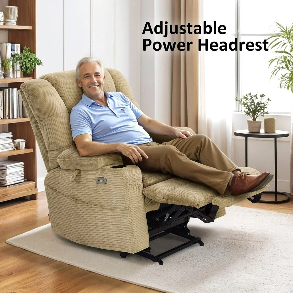 Fauteuil inclinable électrique double moteur grand et large MCombo avec massage et double chauffage pour personnes âgées de grande taille, tissu R7635