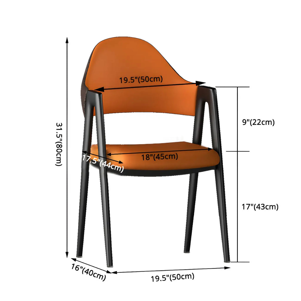 Chaise de salle à manger moderne en cuir à dossier ouvert et incurvé avec accoudoirs