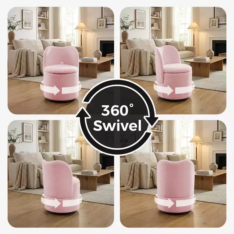 Chaise de vanité pivotante avec rangement, tabouret de maquillage rond rembourré avec dossier, fauteuil d'appoint rembourré doux pour chambre et salon