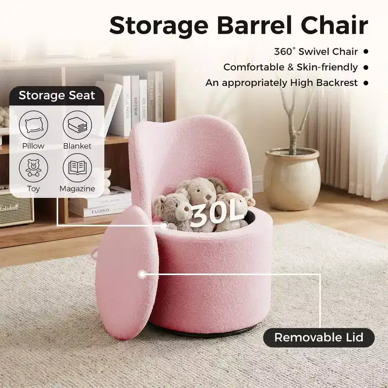 Chaise de vanité pivotante avec rangement, tabouret de maquillage rond rembourré avec dossier, fauteuil d'appoint rembourré doux pour chambre et salon