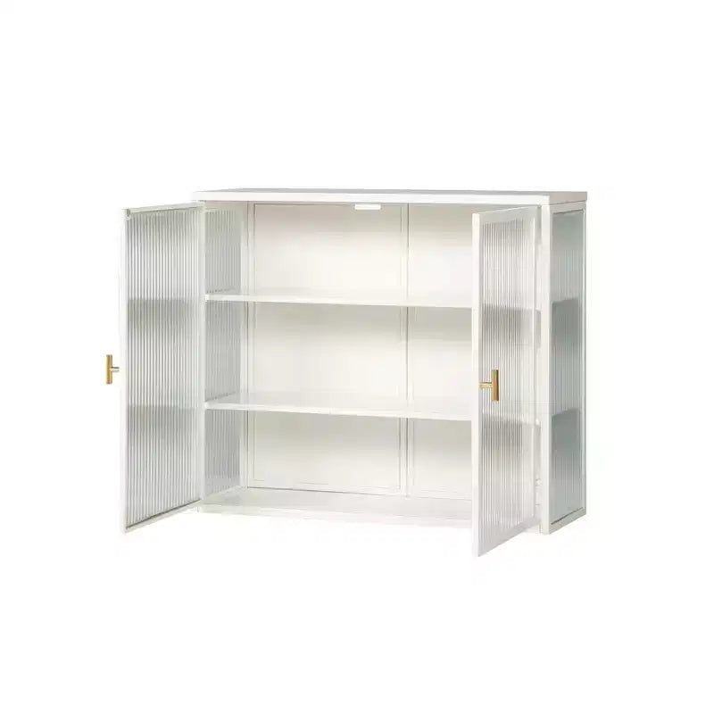 Meuble haut moderne à 2 portes Okak avec portes vitrées de rangement à 3 niveaux pour entrée/salle à manger/salon/cuisine