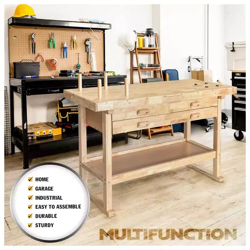 Établi en bois d'hévéa Olympia Tools 60, 4 tiroirs, capacité de 204 kg