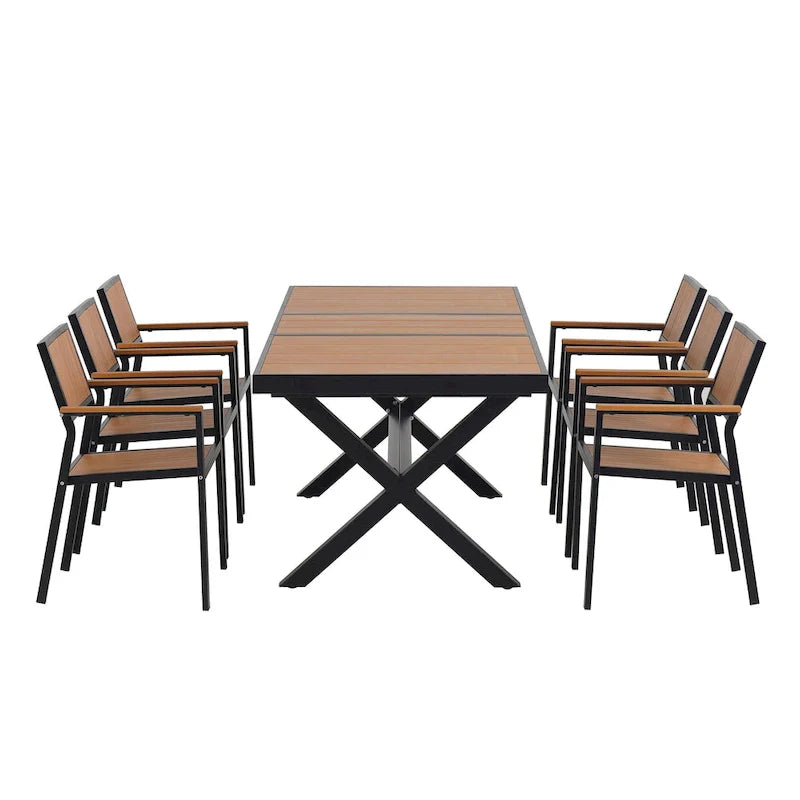 Ensemble de salle à manger d'extérieur extensible 7 pièces avec table extensible et 6 fauteuils