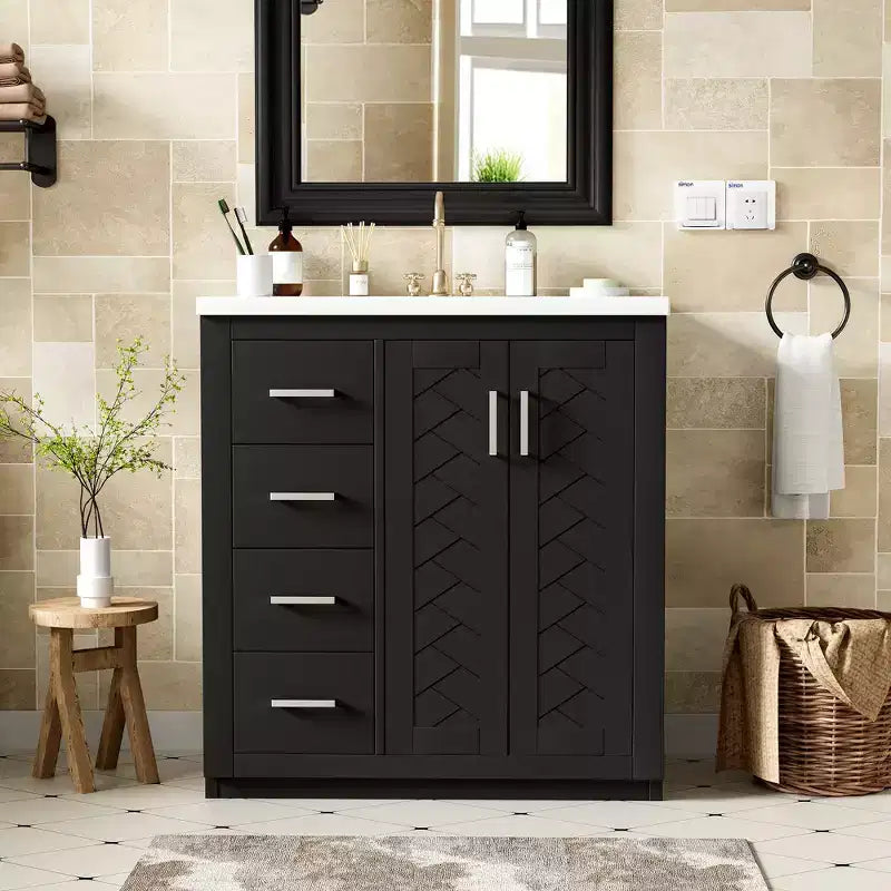 Meuble-lavabo simple de 30 po avec armoire et 3 tiroirs – Noir / Bleu / Vert / Indigo / Blanc