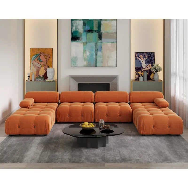 138 Canapé sectionnel modulable convertible, canapés et sofas minimalistes en velours en forme de U