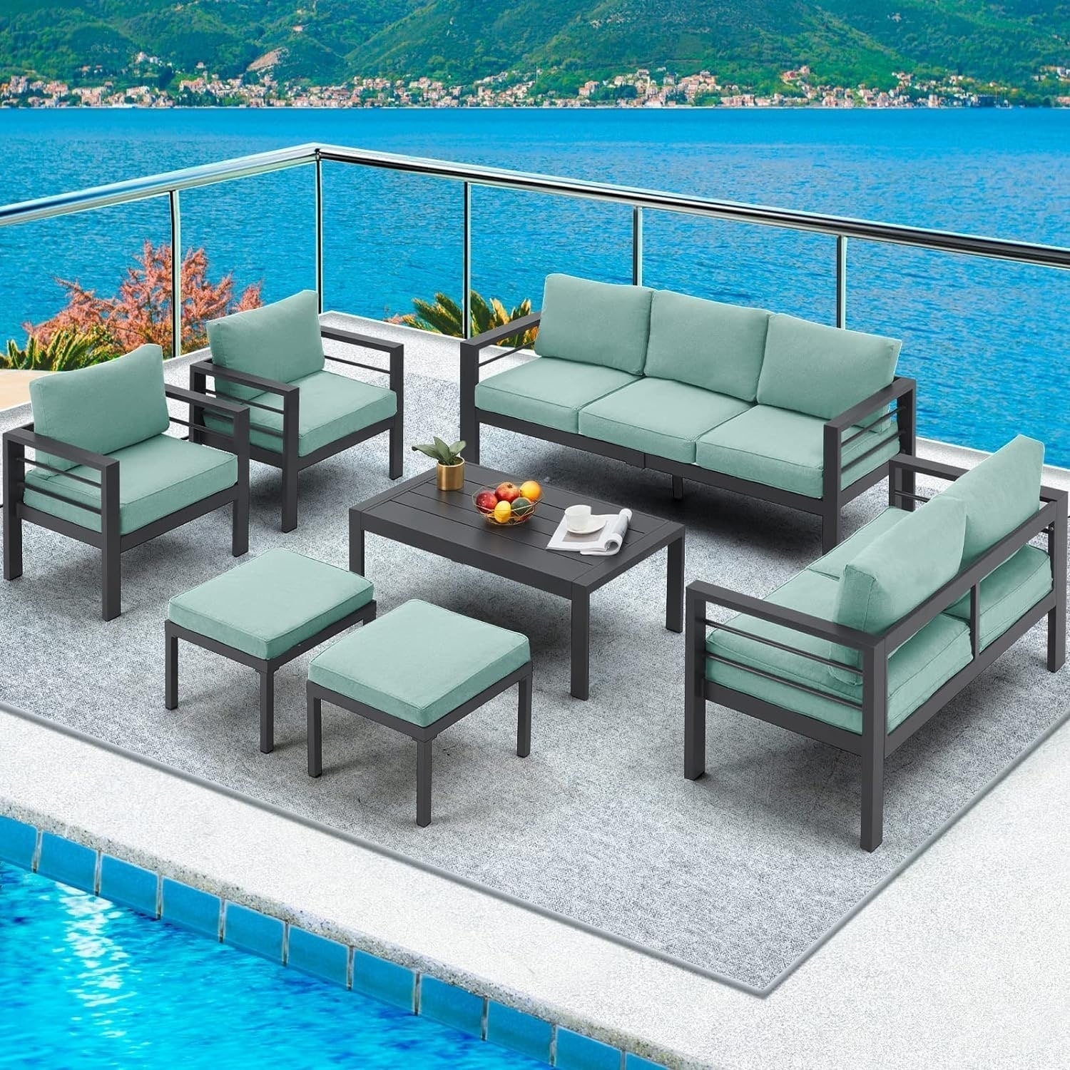 AECOJOY Ensemble de 7 Meubles de Jardin en Aluminium pour Extérieur