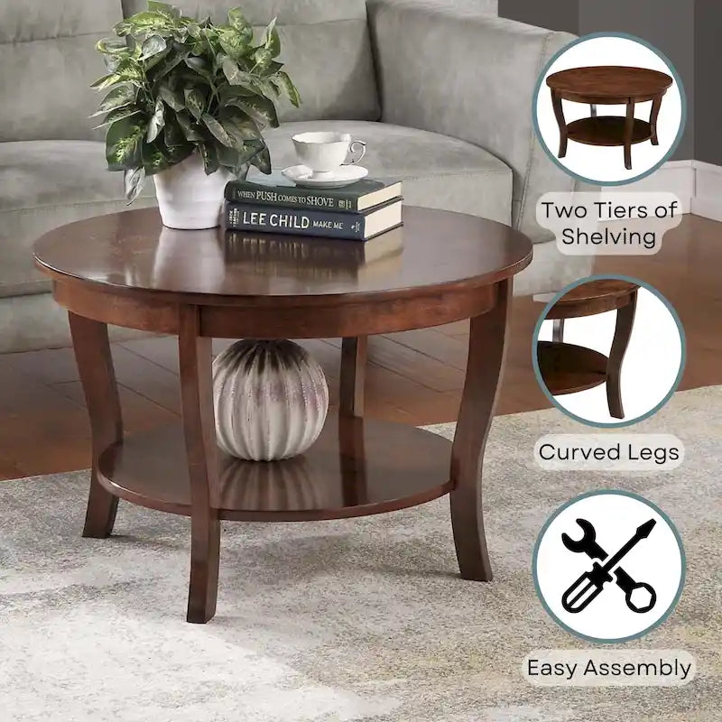 Table basse ronde avec étagère American Heritage de Convenience Concepts