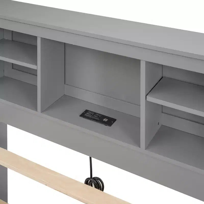 Lit plateforme avec lit gigogne et tiroirs, lit plateforme de rangement avec USB, lit plateforme en bois avec bibliothèque