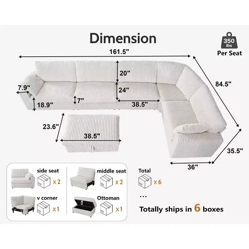 Canapé d'angle modulaire en velours côtelé Dyonery avec housses lavables