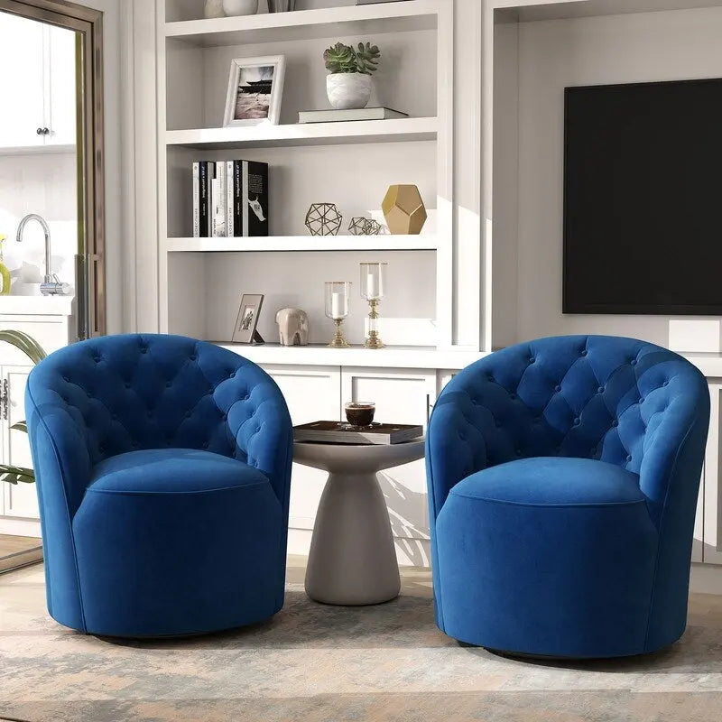 Fauteuil pivotant à 360 degrés en velours moderne SEYNAR avec dossier capitonné (lot de 2)