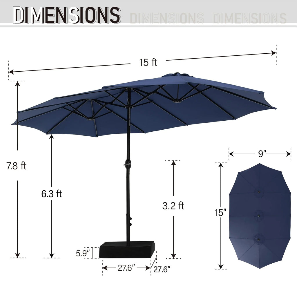 MAISON ARTS Parasol excentré rectangulaire de 4,5 m avec manivelle, parasol de marché double face d'extérieur avec lumières LED solaires et base incluse