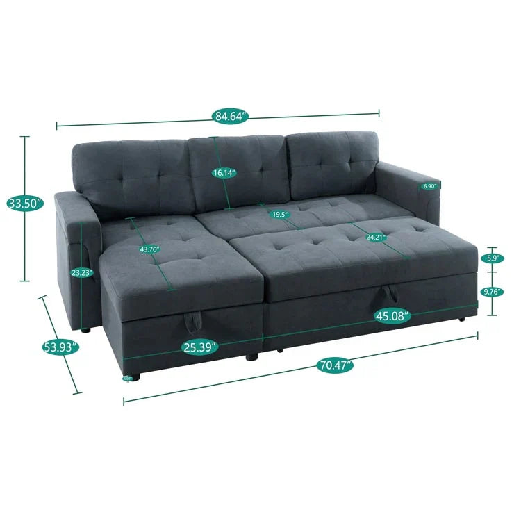 Canapé d'angle réversible convertible avec lit gigogne, méridienne de rangement et pieds durables