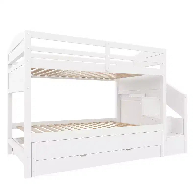 Lit superposé Whisen Twin XL avec lit gigogne, lit superposé avec rangement, lit superposé en bois massif, escalier de rangement, armoire, 3 tiroirs, pour enfants