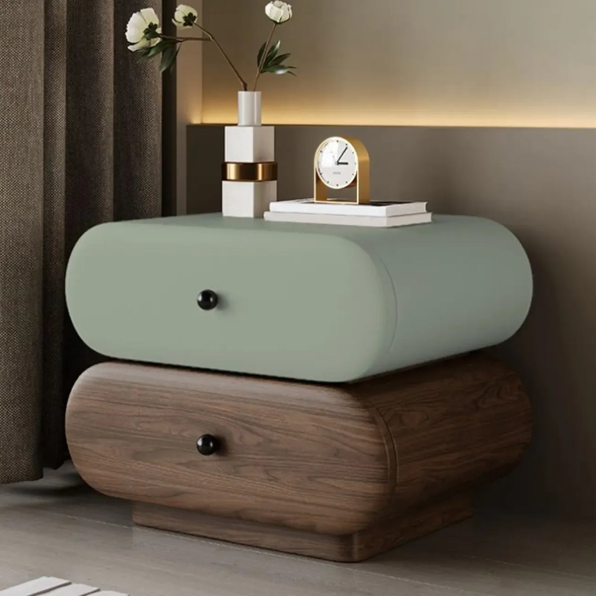 Table de chevet moderne bicolore avec tiroirs de rangement
