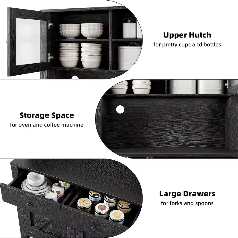 Armoire de cuisine avec support pour micro-ondes, armoire de type « hutch » avec buffet et étagères réglables, pour la cuisine et la salle à manger
