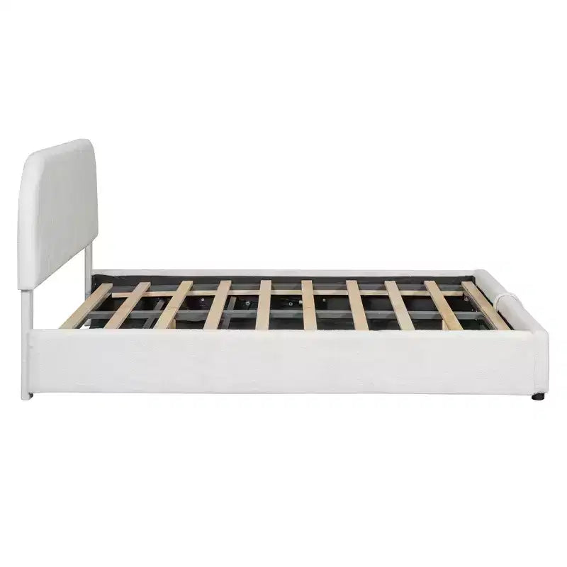 Lit capitonné Queen Size avec rangement escamotable - Blanc