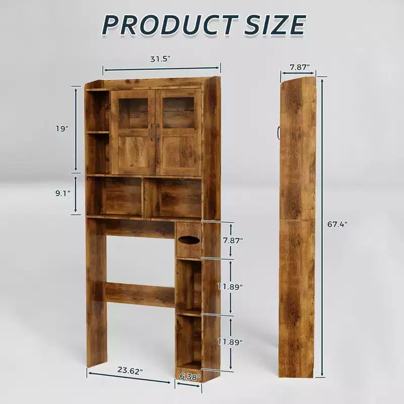 Meuble de rangement pour toilettes – Organisateur de salle de bain de style ferme de 171 cm de haut avec étagère réglable et porte en verre pour salle de bain, buanderie