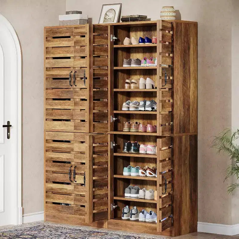 Lantine Meuble à chaussures haut 70,8" avec portes persiennes, meuble de rangement vertical pour 27 paires de chaussures à 9 niveaux