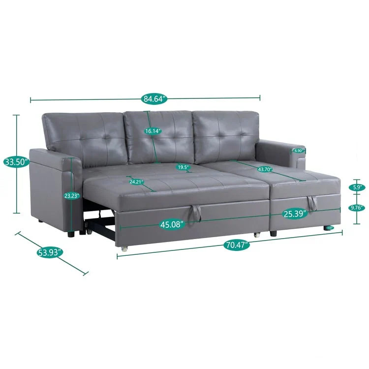 Canapé d'angle réversible convertible avec lit gigogne, méridienne de rangement et pieds durables
