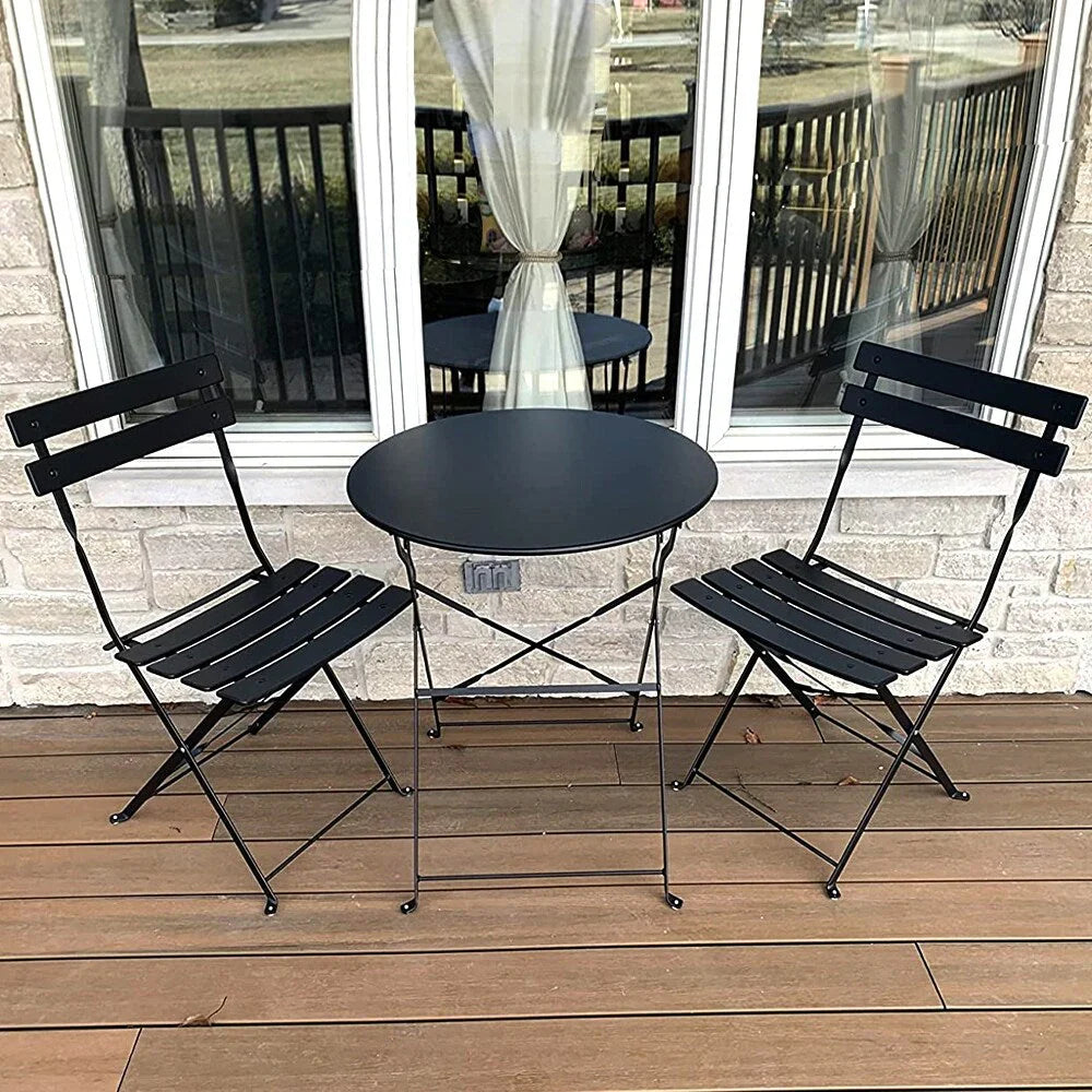 Ensemble bistrot pliant en métal 3 pièces, salon de conversation intérieur/extérieur résistant aux intempéries pour patio, cour, jardin