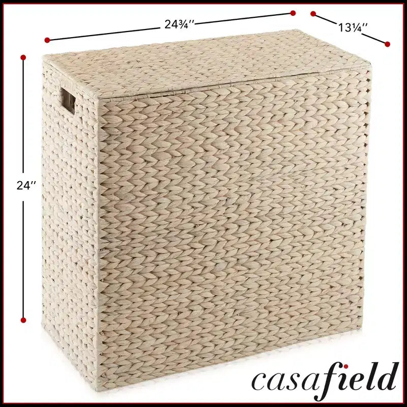Panier à linge Casafield à 2 sections avec couvercle et sacs de doublure amovibles, trieur de linge tressé en jacinthe d'eau pour vêtements