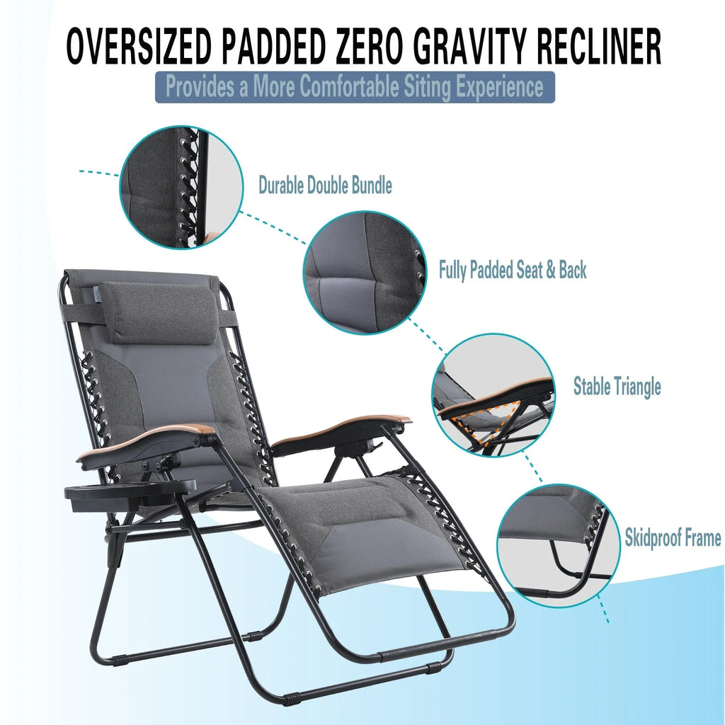 Fauteuil de relaxation zéro gravité XL surdimensionné rembourré avec accoudoirs plus larges et porte-gobelet réglable - N/A