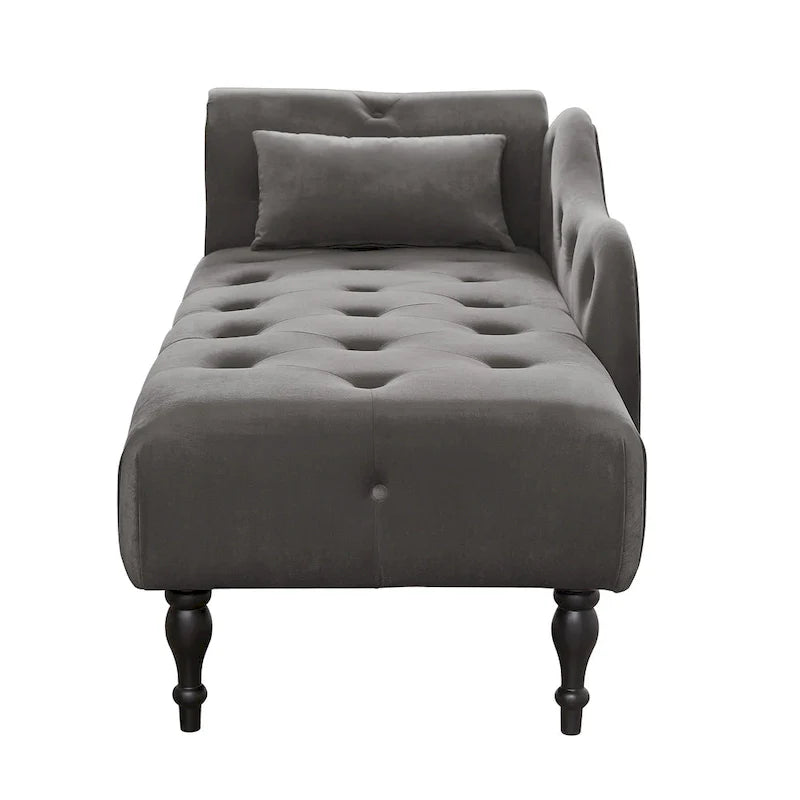 Chaise longue moderne de 154 cm avec revêtement en velours, boutons capitonnés, pieds en bois massif et clous de tapissier