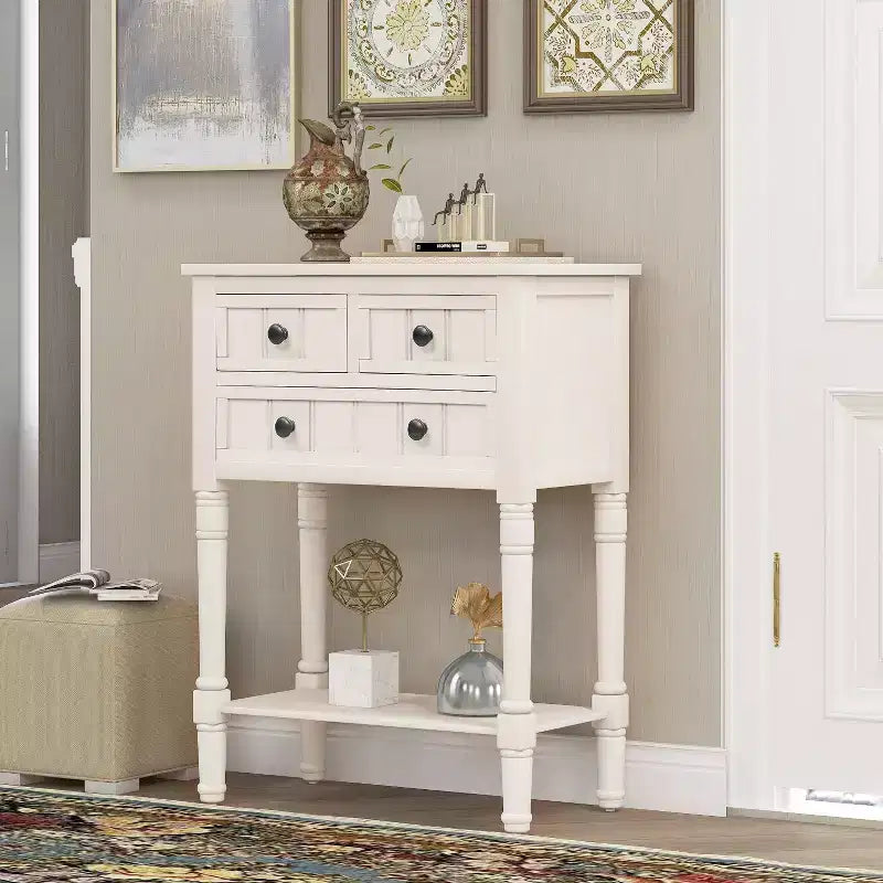 Console étroite de 60 cm avec 3 tiroirs et étagère, table d'appoint pour petite entrée ou salon