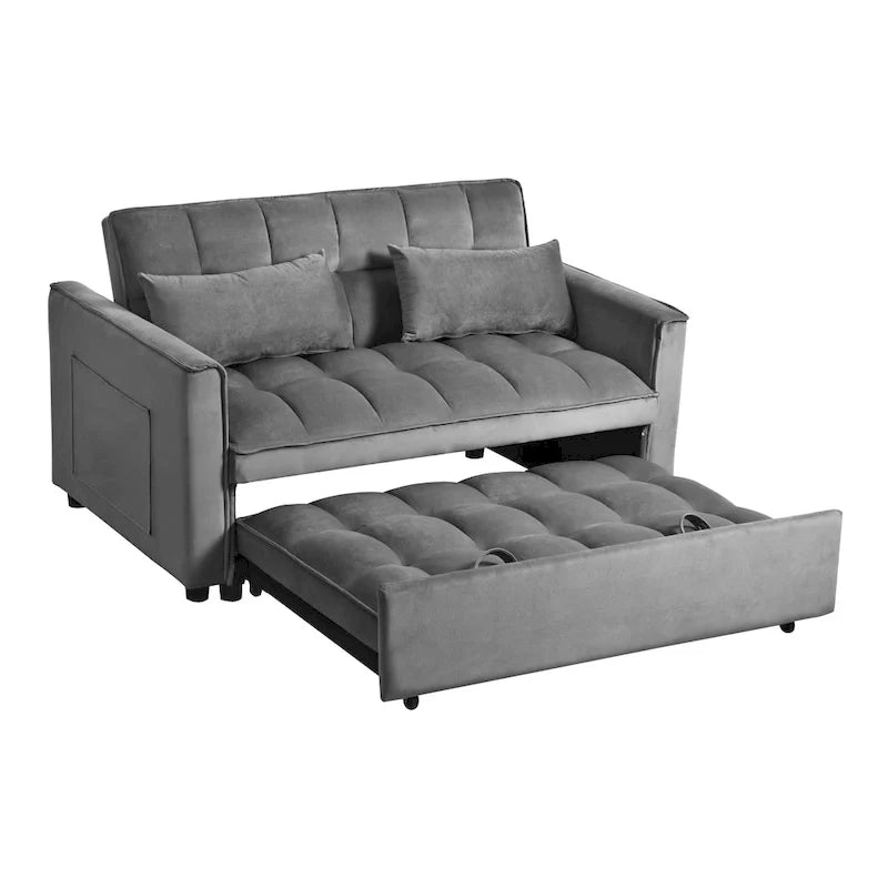 Causeuse futon moderne en velours avec dossier inclinable et poches, 2 places ??Gris foncé / Gris clair / Bleu / Noir